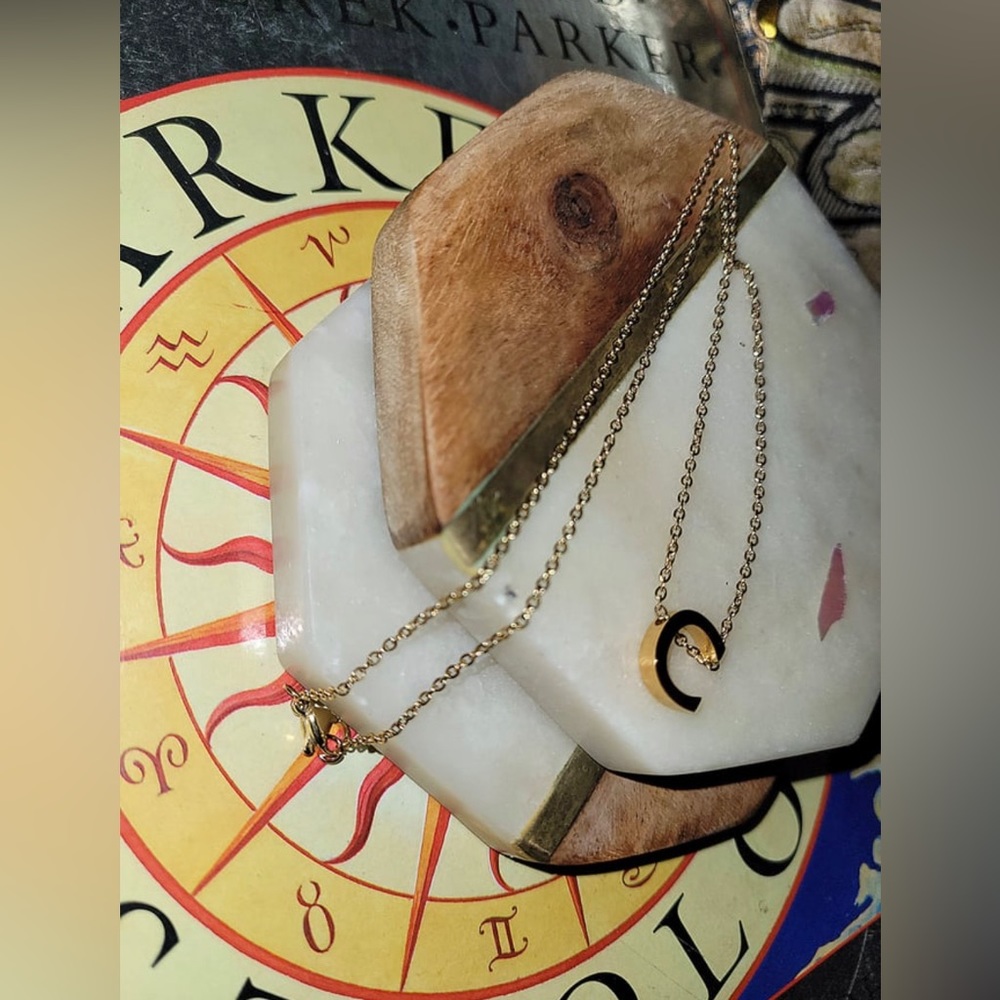 New 18k Plated C Letter Necklace Gem